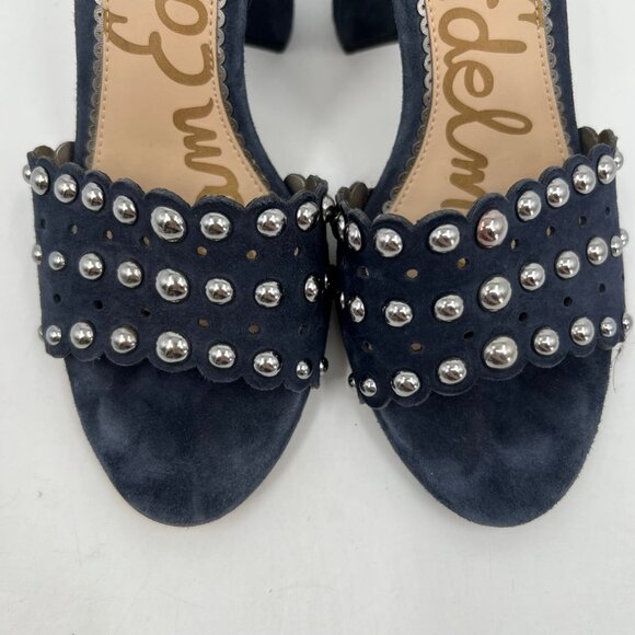 Sam Edelman Blue Suede Scalloped Edge Block Heels | Size 8.5 - Picture 6 of 9